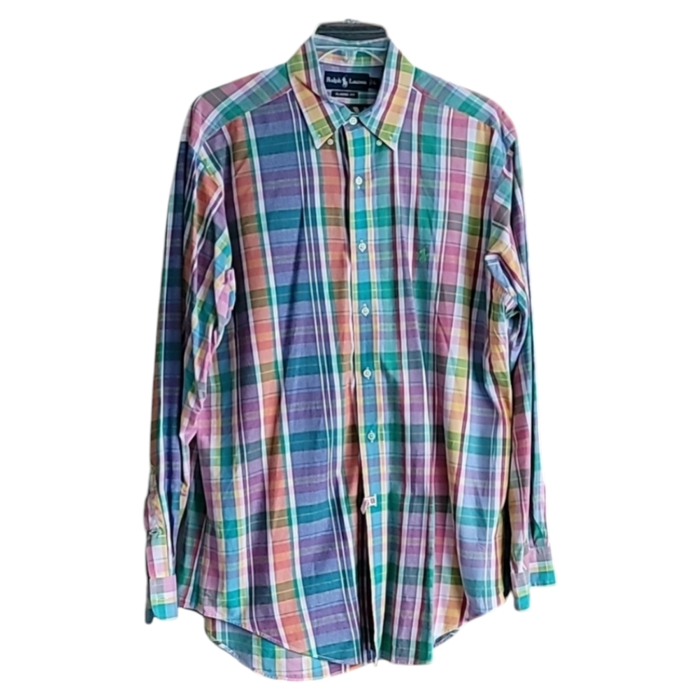 Ralph Lauren shirt classic fit long sleeve men's Lg plaid casual festive